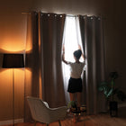 Zasłona 100% zaciemniająca na przelotkach 140x230 cm beżowa BLACKOUT kółka osłona okienna do sypialni i salonu