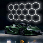 Hexagon Lampa LED 523x301 cm XXL Sufitowa Panel Oświetlenie Do Garażu plafon warsztatowy zimna biel czarny 128 w