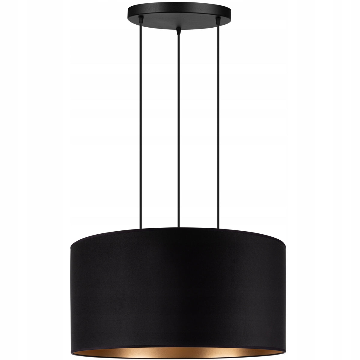Lampa wisząca duża abażur XL 60cm welur czarny złoty żyrandol sufitowy 3-punktowy, oprawa E27 z tkaniny do salonu