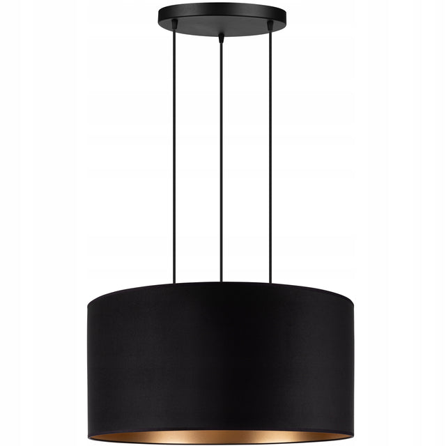 Lampa wisząca duża abażur XL 60cm welur czarny złoty żyrandol sufitowy 3-punktowy, oprawa E27 z tkaniny do salonu