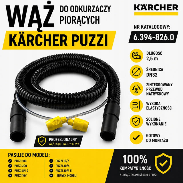 Wąż Karcher Puzzi złączki długość 2,5 m 6.394-826.0 przewód do odkurzacza piorącego, prania tapicerki i dywanów
