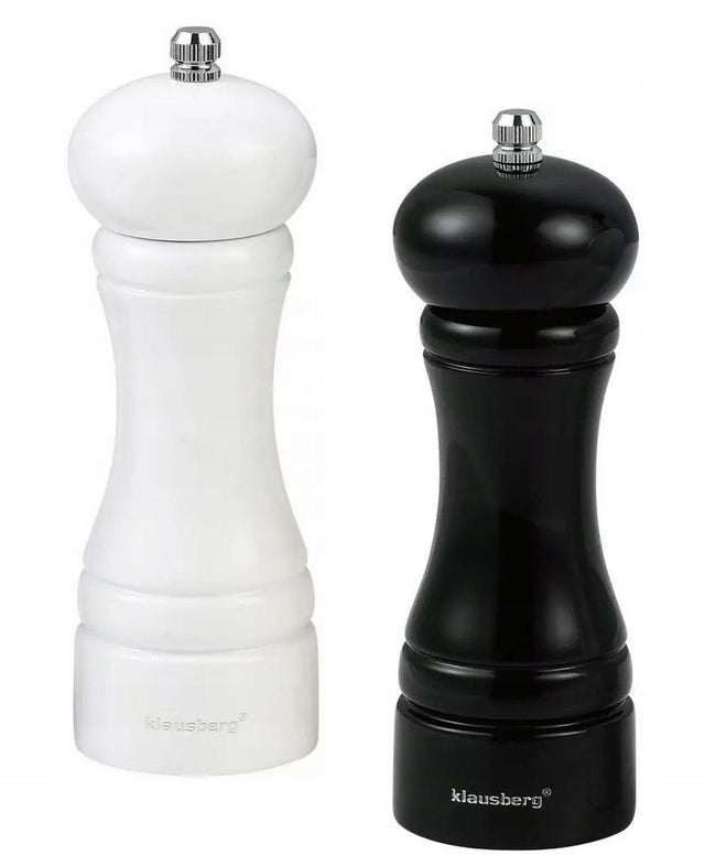 Młynek ręczny drewno 2 szt. biały czarny do pieprzu i soli zestaw do przypraw, kuchenny, manualny, średnica 5,5 cm