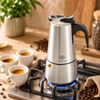 Kawiarka zaparzacz do kawy herbaty 200ml stalowa indukcja GAZ 4 filiżanki mokapot, mycie w zmywarce, czarno-srebrna