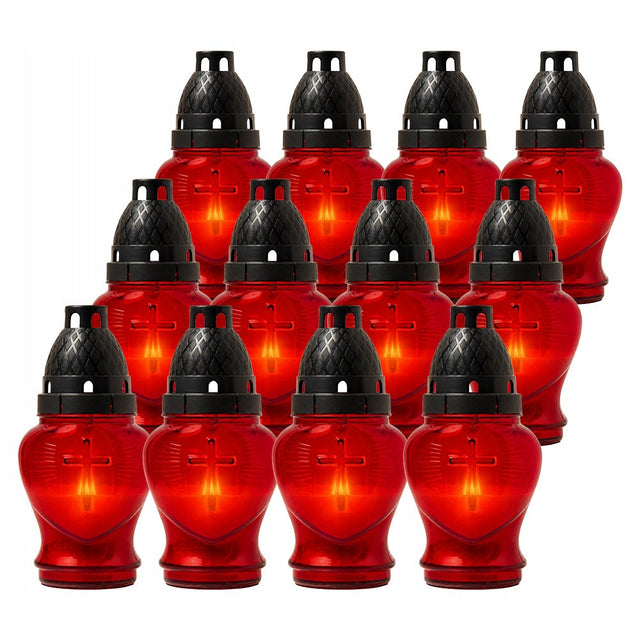 Znicz serce czerwone 17 cm na Wszystkich Świętych na grób na cmentarz lampion nagrobny LED, świeca elektroniczna, dekoracja pamięci