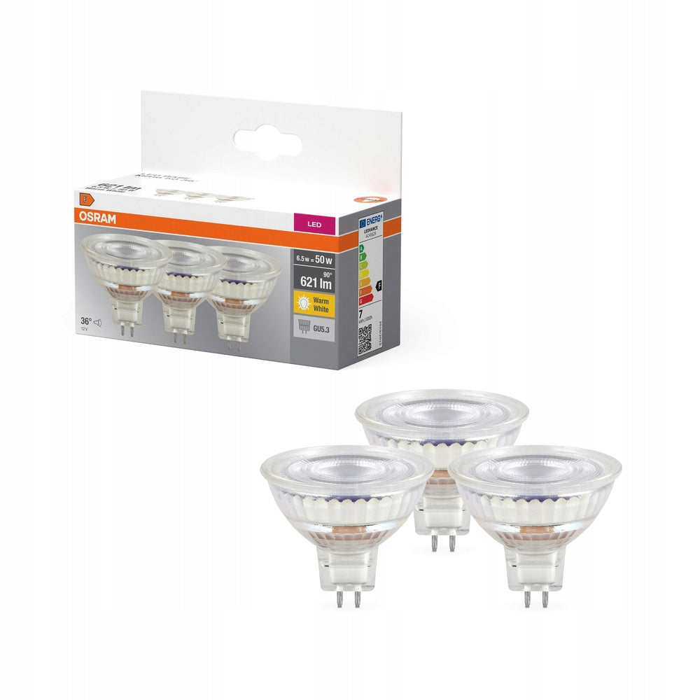 3x Żarówka LED MR16 GU5.3 6,5W = 50W 621lm 2700K Ciepła 12V filament osram do opraw punktowych, reflektorowa, zamiennik