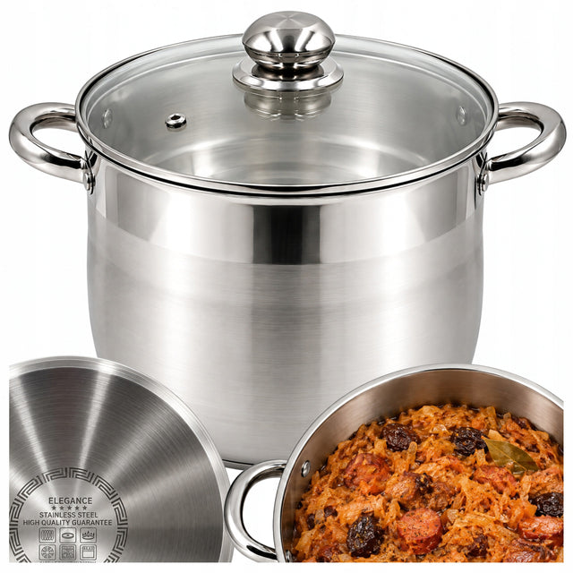 Garnek wysoki tradycyjny z pokrywą duży gastronomiczny indukcja GAZ 12l stal nierdzewna, do zmywarki, kuchnia elektryczna i ceramiczna 29 cm