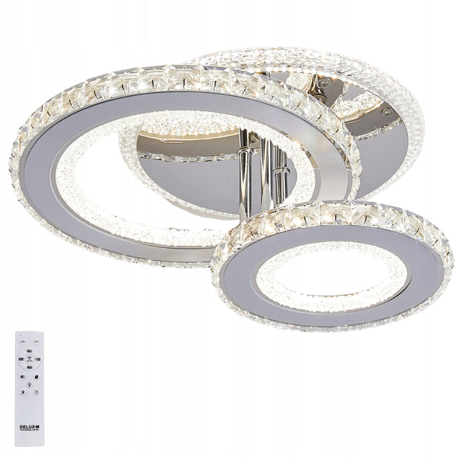 Lampa sufitowa kryształowa glamour wisząca żyrandol plafon LED + pilot oprawa metalowa srebrna 18 w, zintegrowane źródło, biała barwa