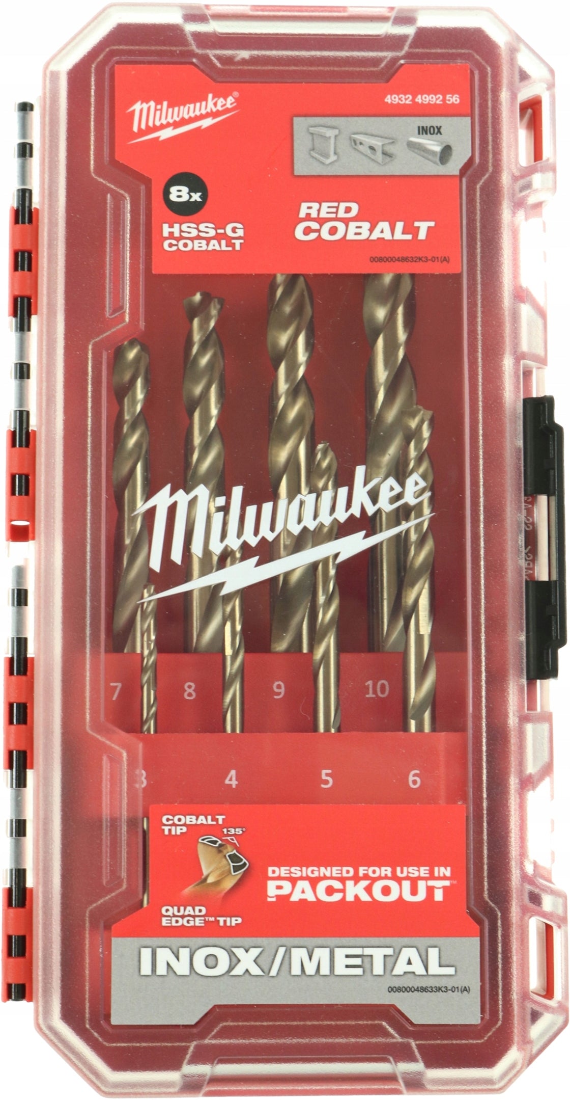 ZESTAW WIERTEŁ DO METALU HSS/G KOBALTOWE RED COBALT 8SZT. 3-10MM MILWAUKEE do blach, drewna, żeliwa i plastiku, chwyt