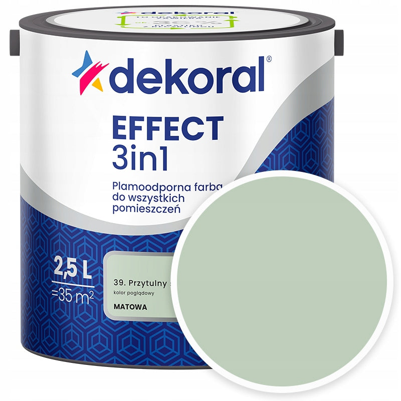 Dekoral Effect 3w1 Farba plamoodporna matowa przytulny szałwiowy 2,5l lateksowa do ścian, zielona, wydajność 14 m²/l