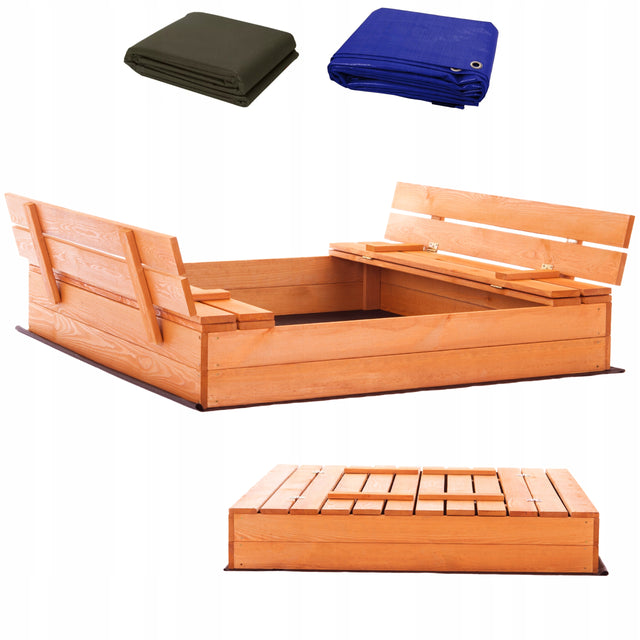 Duża Piaskownica Impregnowana Zamykana Drewniana 120cm polski producent do ogrodu dla dzieci, zabawa w piasku, od 12 miesięcy