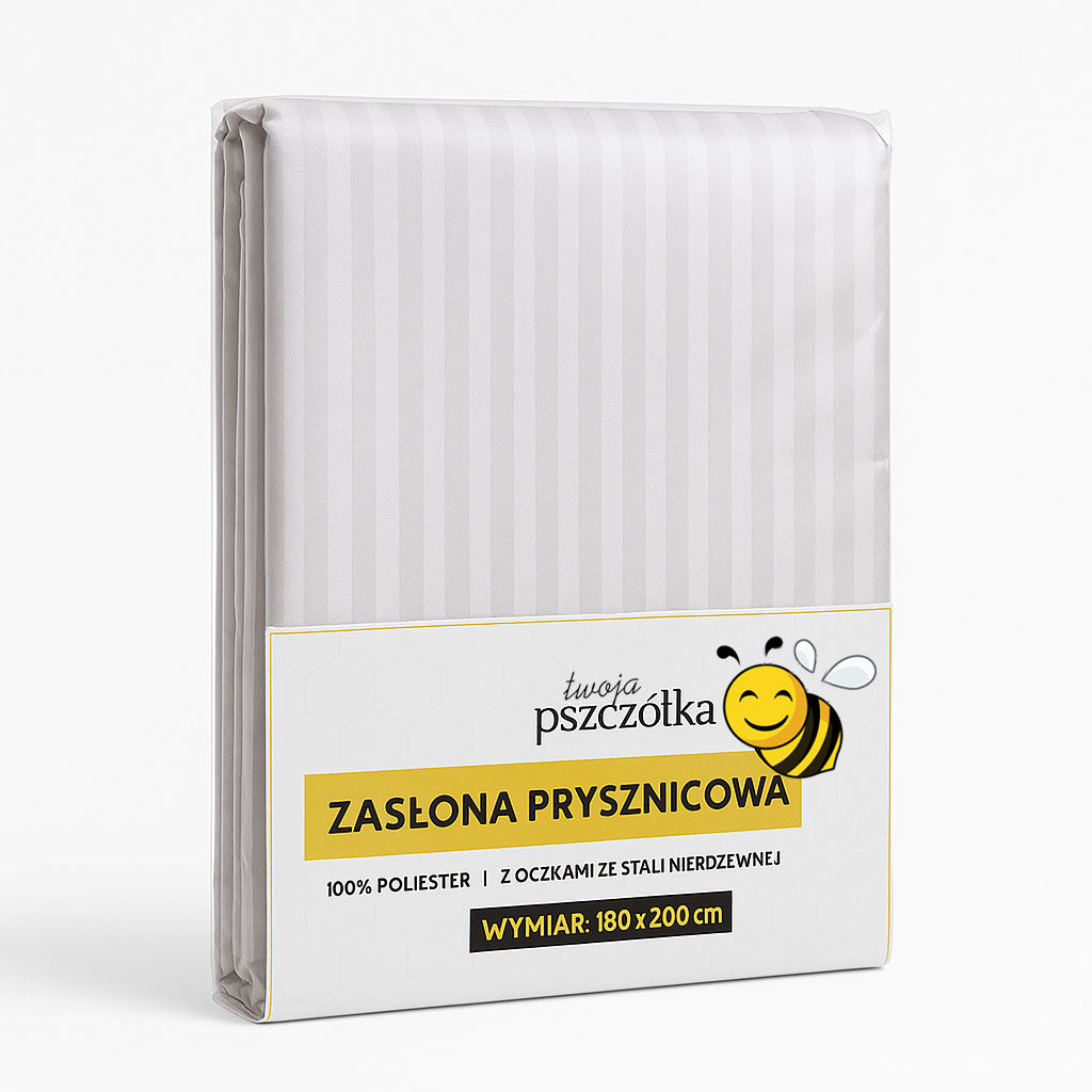 Zasłona prysznicowa passo - Tekstylna 180x200cm - kolor biały kotara łazienkowa, osłona wanny, obciążony dół, montaż na