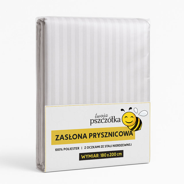Zasłona prysznicowa passo - Tekstylna 180x200cm - kolor biały kotara łazienkowa, osłona wanny, obciążony dół, montaż na haczyki