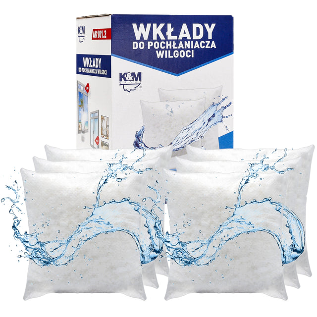 Pochłaniacz wilgoci K&M / wkłady do pochłaniacza wilgoci 6x 280g osuszacz powietrza do pomieszczeń, bezzapachowy, bez zasilania