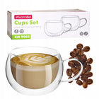 SZKLANKI TERMICZNE KUBKI DO KAWY LATTE HERBATY ZESTAW 2 szt. KAMILLE szkło z podwójną ścianką 300 ml bezbarwne naczynia