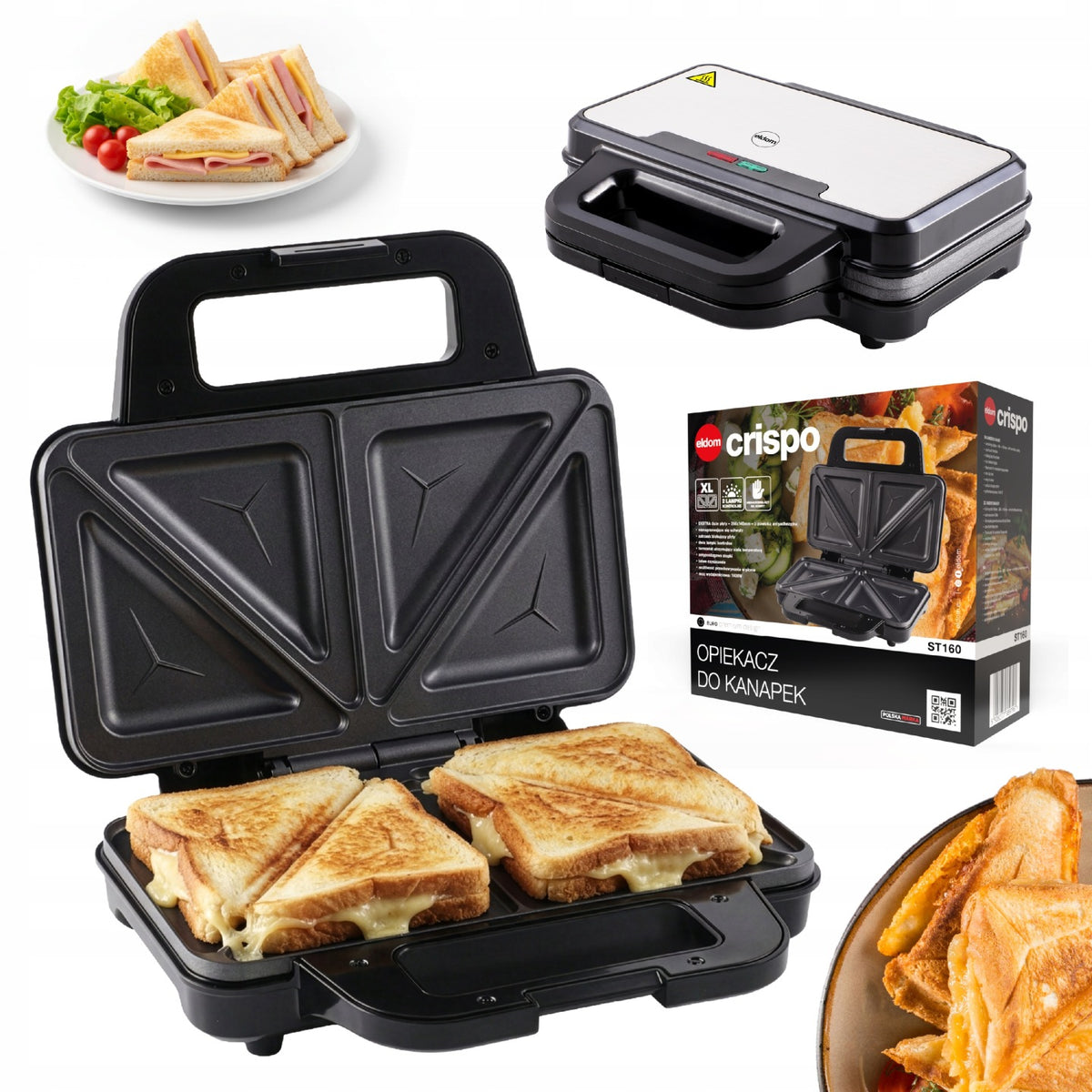 Opiekacz do Kanapek Sandwich Toster XL Eldom ST160 Mocny 900W nominalna srebrny/szary
