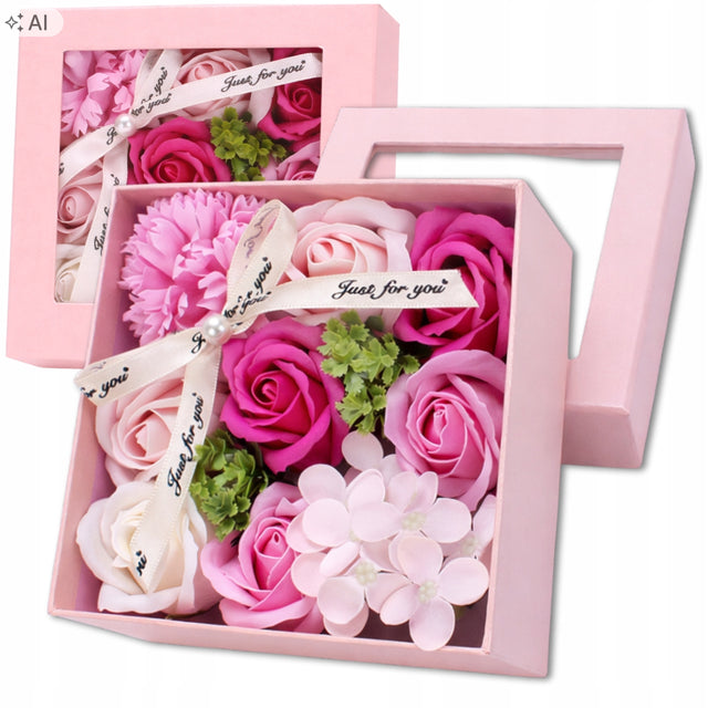 Sztuczne Róże Mydlane Zapachowe Kwiaty Flower Box Różowe 9szt Na Prezent mydełka dekoracyjne, ozdoba wnętrz, upominek dla niej