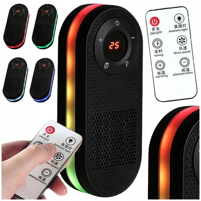 Mocna farelka elektryczna ceramiczna grzejnik termowentylator z pilotem RGB czarny