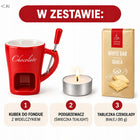 Zestaw do FONDUE 3w1 Kubek, widelczyk + Podgrzewacz + Biała Czekolada do owoców i słodyczy, mini naczynie deserowe do