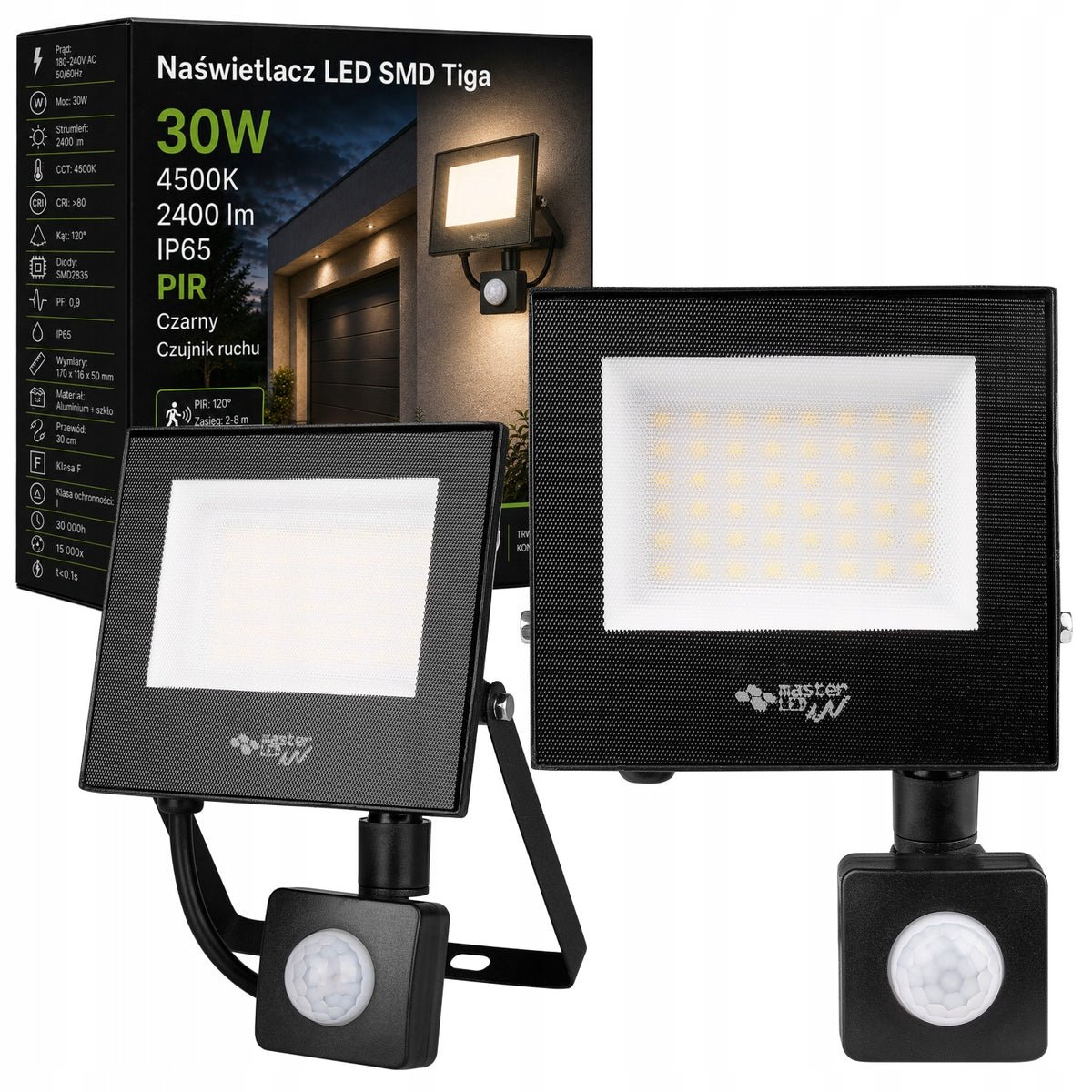 HALOGEN LED z czujnikiem ruchu naświetlacz lampa 30W 4500K ZEWNĘTRZNY IP65 reflektor do ogrodu podjazdu elewacji biały