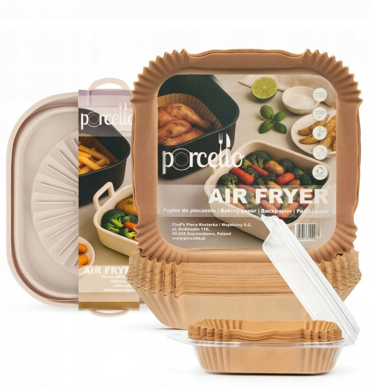 300x Wkłady do AIR FRYER + forma silikonowa do frytkownicy beztłuszczowej papier do pieczenia 25 cm z 1 330 sztuk