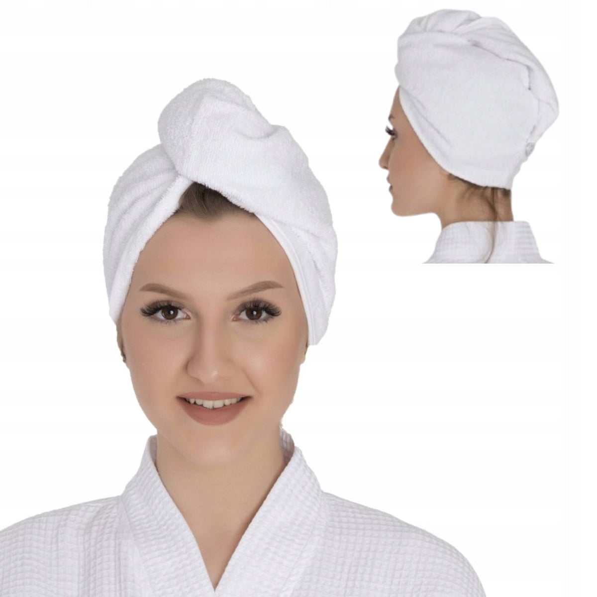 Tuva Home Turban na Włosy Ręcznik na Głowę 100% Bawełna Biały na Guzik Czepek do suszenia po kąpieli, chłonny 300-400