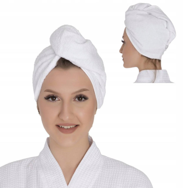 Tuva Home Turban na Włosy Ręcznik na Głowę 100% Bawełna Biały na Guzik Czepek do suszenia po kąpieli, chłonny 300-400 GSM włosy damskie po myciu głowy
