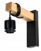 Lampa Kinkiet Ścienny drewniany LED Zwis na kablu klosz 1xE27 loft Czarny oprawa dekoracyjna do sypialni i salonu, 1