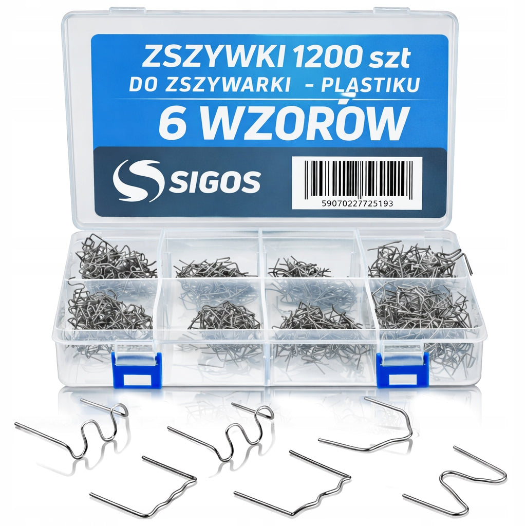 Zszywki do zgrzewarki plastiku Zszywacza Zestaw 8 Typów 1200 szt + Etui klamry naprawcze, drut do spawania tworzyw