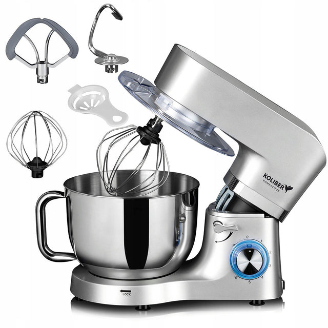 Robot kuchenny planetarny mikser koliber X-3200-W 6.2l 7w1 wielofunkcyjny do ubijania, ucierania i wyrabiania ciasta, 6 prędkości, moc 2000 w