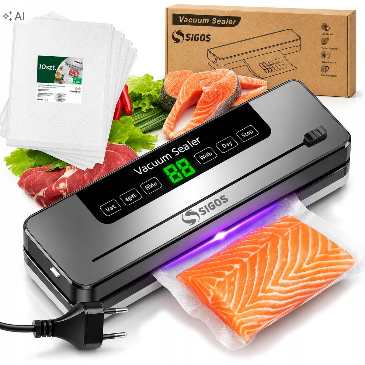 Zgrzewarka próżniowa do żywności pakowarka folii + worki hermetyczne pakowanie jedzenia, moc 100 w, zgrzew 30 cm