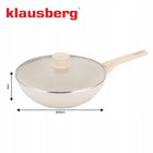 Patelnia WOK 28 cm z Pokrywką Kremowa Indukcja GAZ Non-Stick Klausberg 7991 marmurowa powłoka, do dań azjatyckich