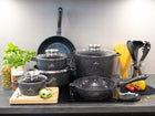 ZESTAW GARNKÓW INDUKCJA KOMPLET GARNKI GAZ PATELNIA POKRYWKI MARMUROWE 17EL aluminiowe na kuchenkę ceramiczną