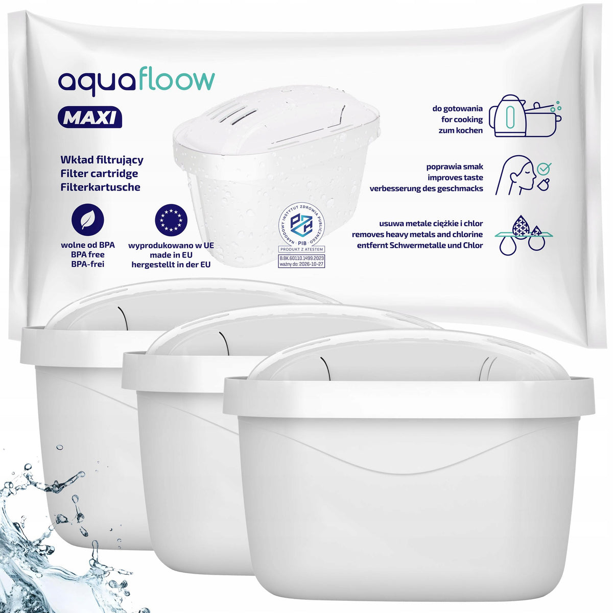 Wkład filltr AquaFloow Maxi do dzbanka Aquaphor Brita Dafi zamiennik 3 szt biały