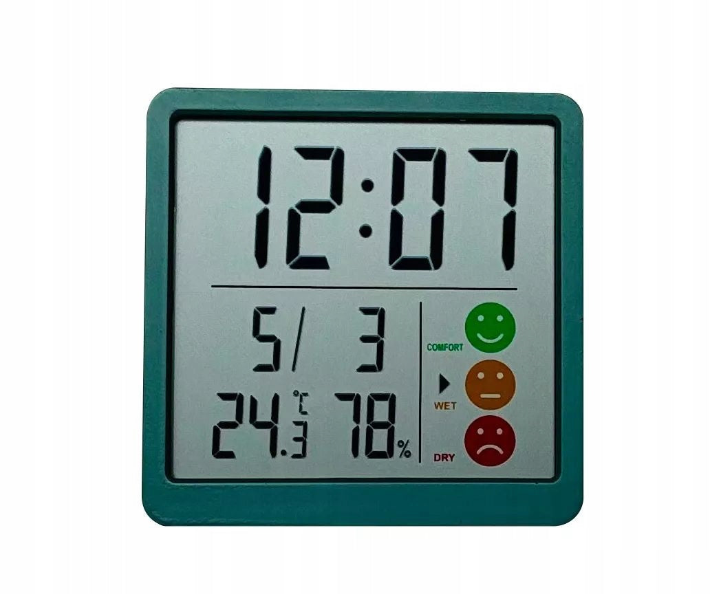 Zegar Budzik kwarcowy perfect JB 8211 kalendarz temperatura wilgotność zielony tworzywo sztuczne