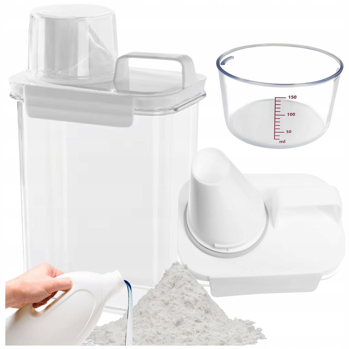 Pojemnik na detergenty proszek do prania z miarką płyn do płukania 1800ml organizer na chemię gospodarczą