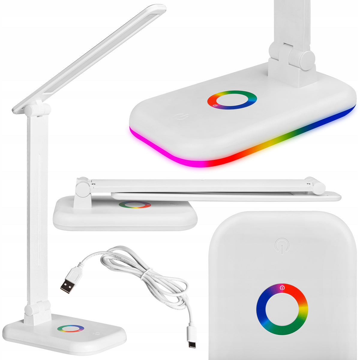 LAMPKA na BIURKO biurkowa nocna szkolna RGB DOTYKOWA podświetlenie REGULACJ lampa LED ściemniana 34 cm biała do