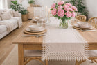 Bieżnik na stół ławę wiosenny beżowy gładki elegancki z gipiurą 40x160 boho serweta, nakładka dekoracyjna, poliester