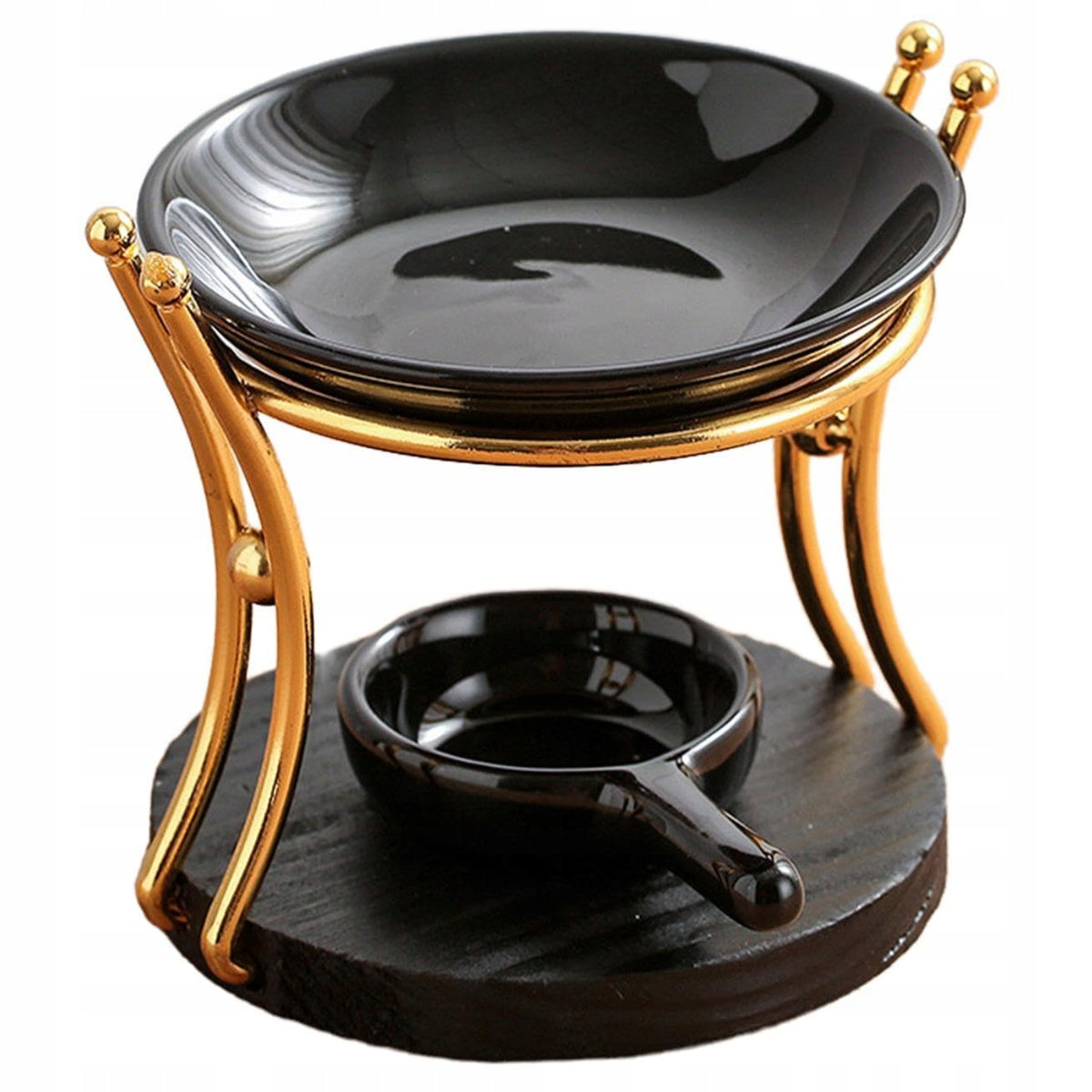 Kominek zapachowy Czarno Złoty KZ-05 Caramika Do Aromaterapii Tealight ceramiczny podgrzewacz olejków eterycznych