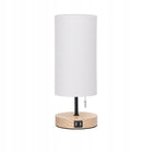 Lampa stołowa Aigostar biały E27 40 W z 2 portami USB lampka nocna na stolik, drewniana podstawa, do sypialni i salonu