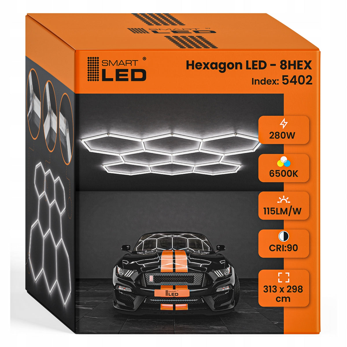Lampa LED Hexagon Sufitowa Panel Oświetlenie Do Garaż Warsztat 313 x 298 cm plafon techniczny, zimna barwa światła