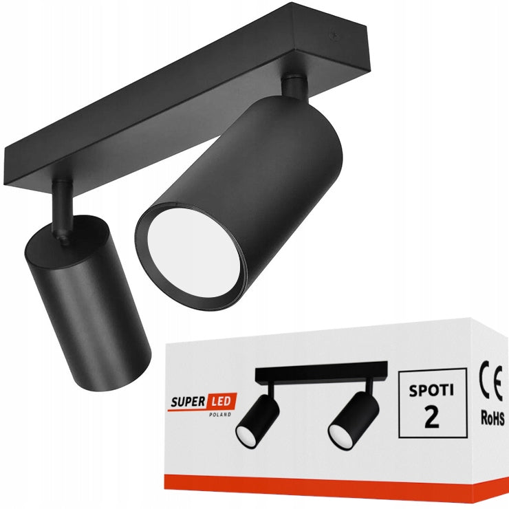 Lampa sufitowa kinkiet spot oprawa halogenowa natynkowa 2x GU10 czarna okrągła do salonu, kuchni i przedpokoju