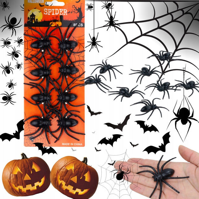 Martom pająki dekoracyjne Halloween 8 szt. realistyczne 8 cm ozdoba zestaw atrapy pajęczaków do aranżacji wnętrz i imprezy tematycznej