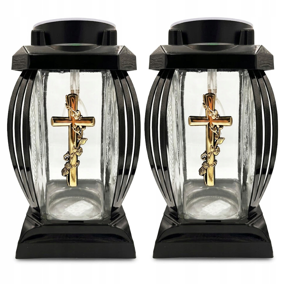 2x ZNICZ SOLARNY LED DUŻY SZKLANY NA CMENTARZ LAMPION LEDOWY CIEPŁY BIAŁY nagrobna, 24 cm, ponad 75 h świecenia
