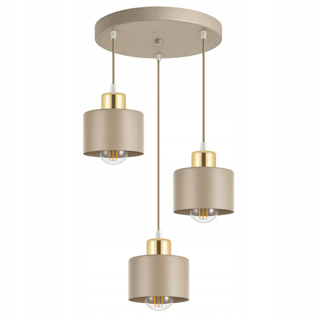 Lampa sufitowa wisząca żyrandol LED 3x E27 Beżowa złota żyrandol loft gold metalowa oprawa oświetleniowa do salonu i jadalni, wysokość 100 cm
