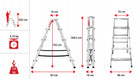 Drabina aluminiowa składana 5 stopniowa 2x5 dwustronna domowa podest 102 cm, wysokość pracy 2,62 m, udźwig 120 kg, lekka