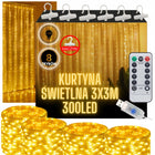 KURTYNA ŚWIETLNA BIAŁA CIEPŁA 300 LED GIRLANDA NA OKNO + HACZYKI + PILOT Lampki dekoracyjne do wnętrz, oświetlenie