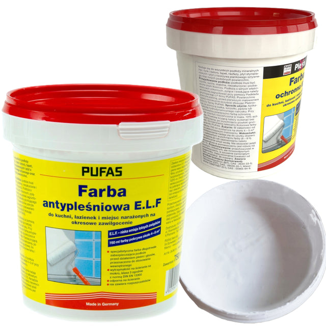 Pufas Farba Antypleśniowa biała E.L.F 750 ml do ścian, akrylowa, matowa, przeciwgrzybiczna