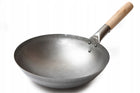 Patelnia Wok ze stali węglowej 30 cm Okrągłe dno drewniana rączka do smażenia dań azjatyckich, stir-fry