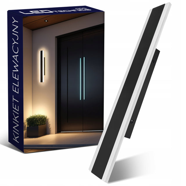 Lampa Elewacyjna Ścienna 18W LED CCD Kinkiet Zewnętrzny Ogrodowy IP65 60cm czarna aluminiowa oprawa do tarasu i podjazdu