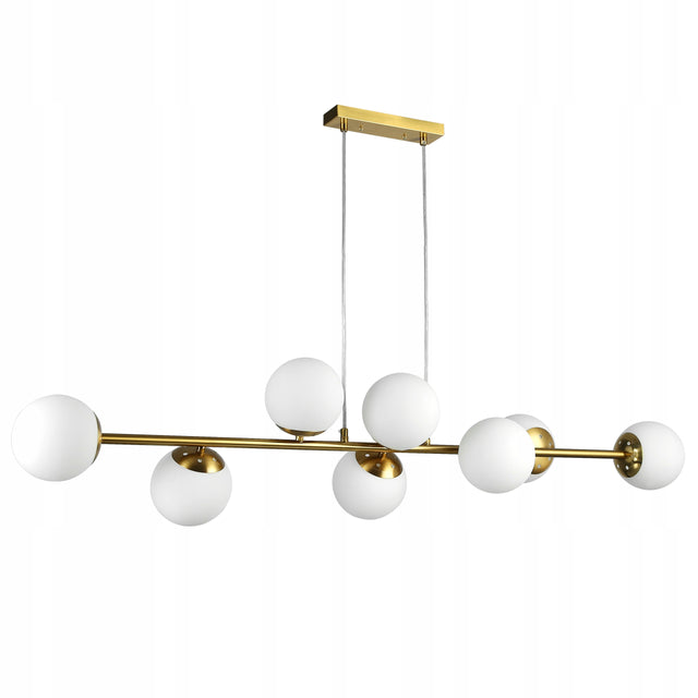 Lampa sufitowa wisząca żyrandol szklana kula 8xE27 loft 120cm złota biała oświetlenie do salonu i jadalni, 8 punktów światła, metalowa oprawa